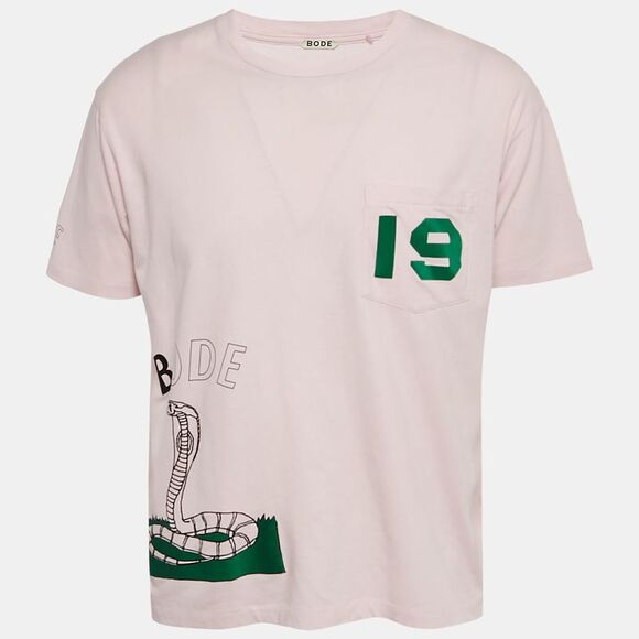 Bode Pink Printed Jersey Velvet Applique T-Shirt S